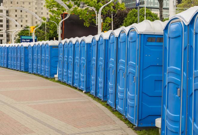 Seasonal porta potty units set up at a Centralia, Washington venue